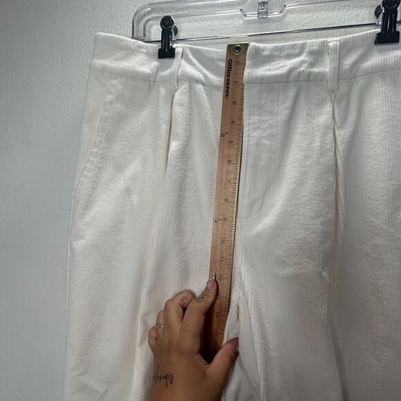 Ganni Cream Pleated Front Crease High Waist Corduroy Zip Trouser Pants 42 - Picture 9 of 10
